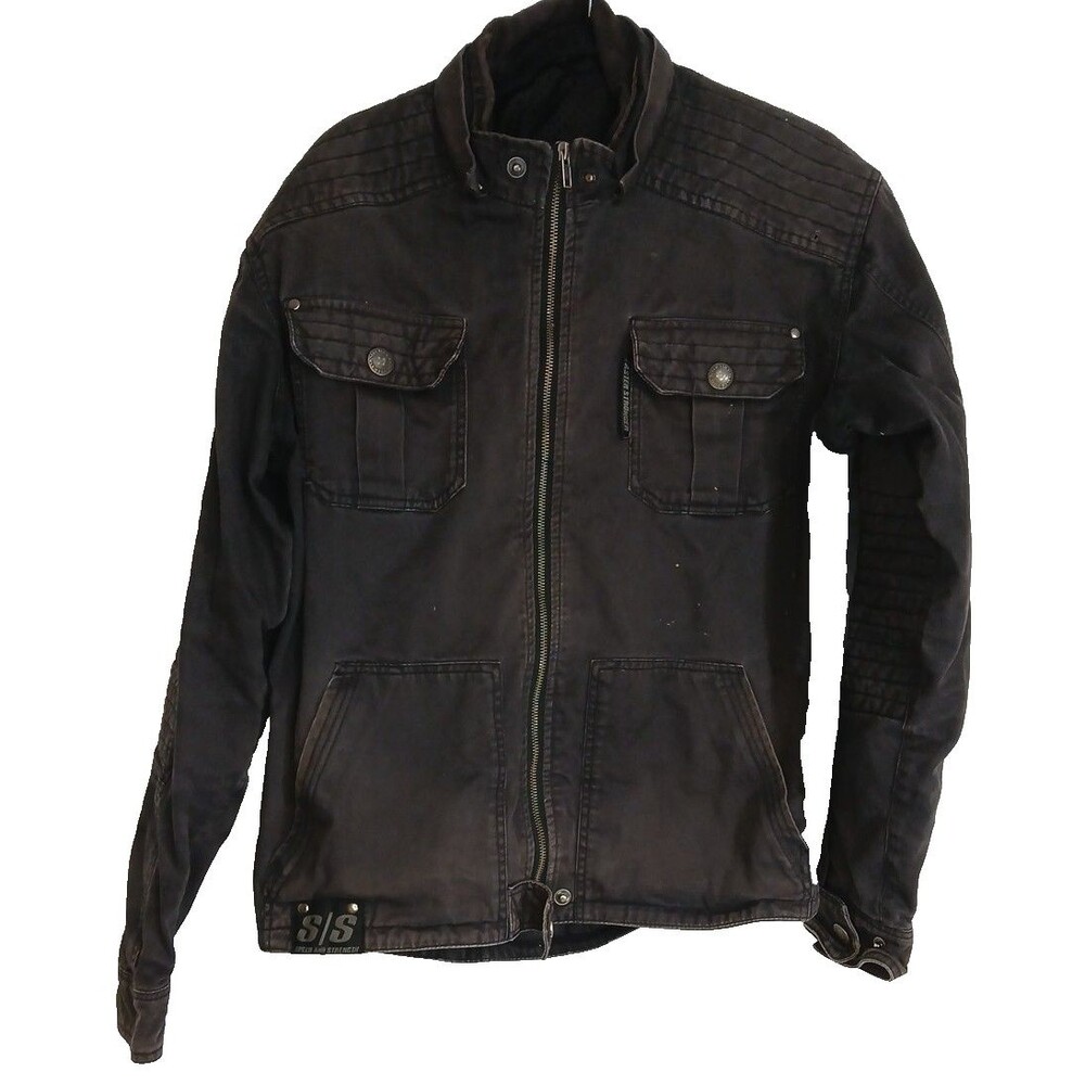 S S Gear Biker Moto Jacket  Black Wmn M Grunge Sun Faded shoulders